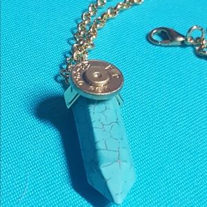 Blue marble pendant necklace with bullet casing